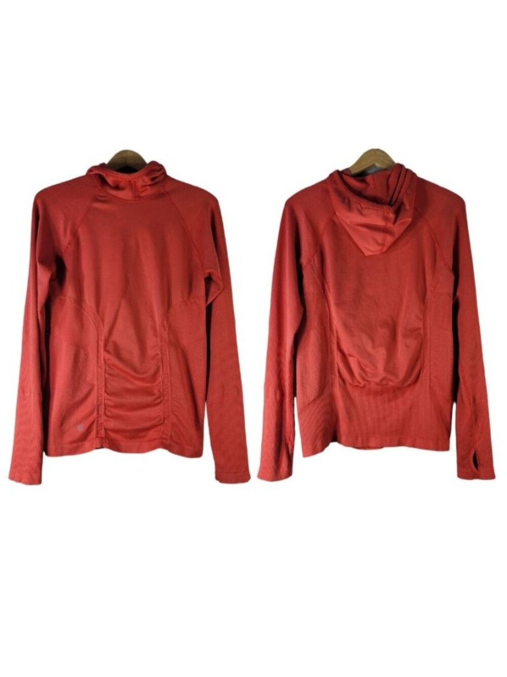 Athleta Womens Tracker Hoodie Top Coral Orange Large Long Sleeve Pullover Wick